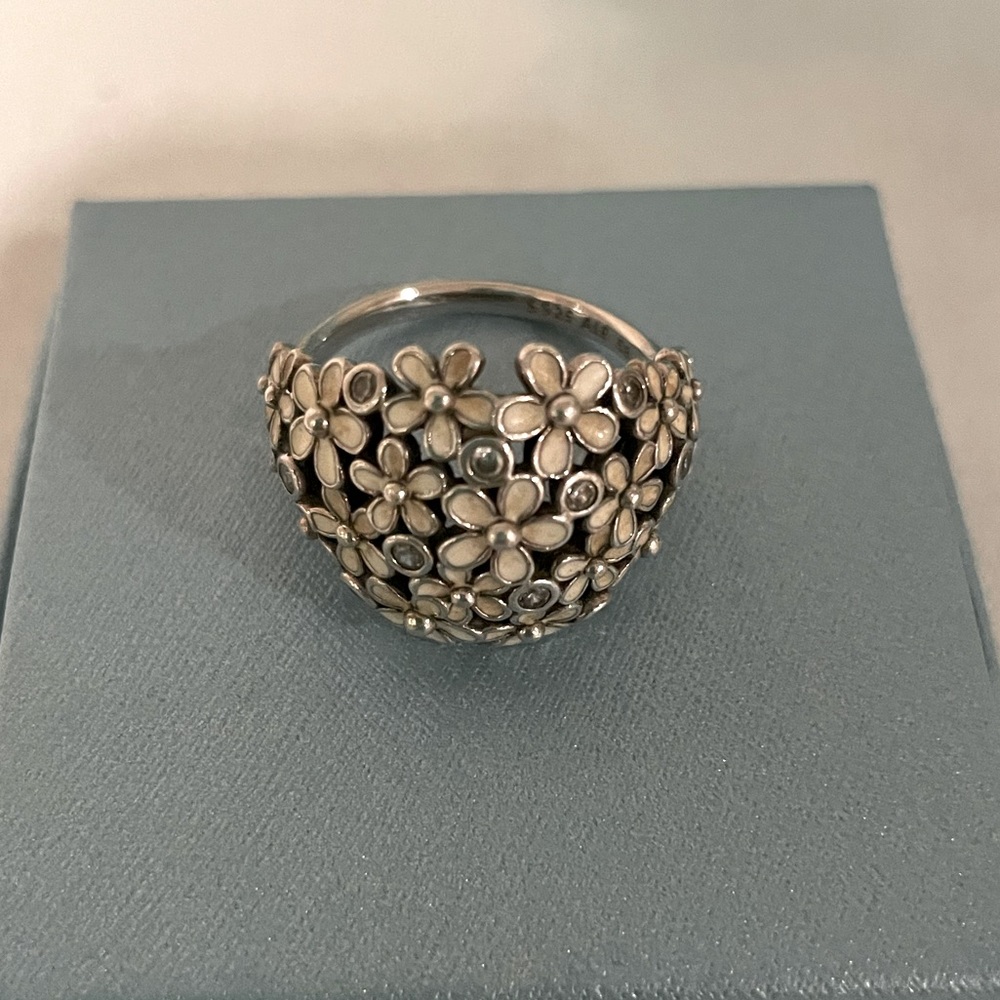 Beautiful white and S/S pandora ring!